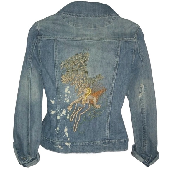Vanilla Star Jackets & Blazers - Vanilla Star Jacket Fairy Embroidered Studded Bling Splatter Jean Denim Boho